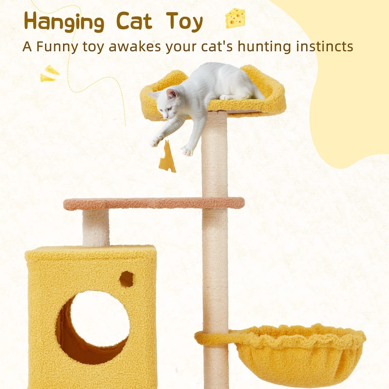 EROMMY Cheese-Shaped Multi-Level Cat Tree Tower with Hammock, Top Perch, and Sisal Scratching Posts