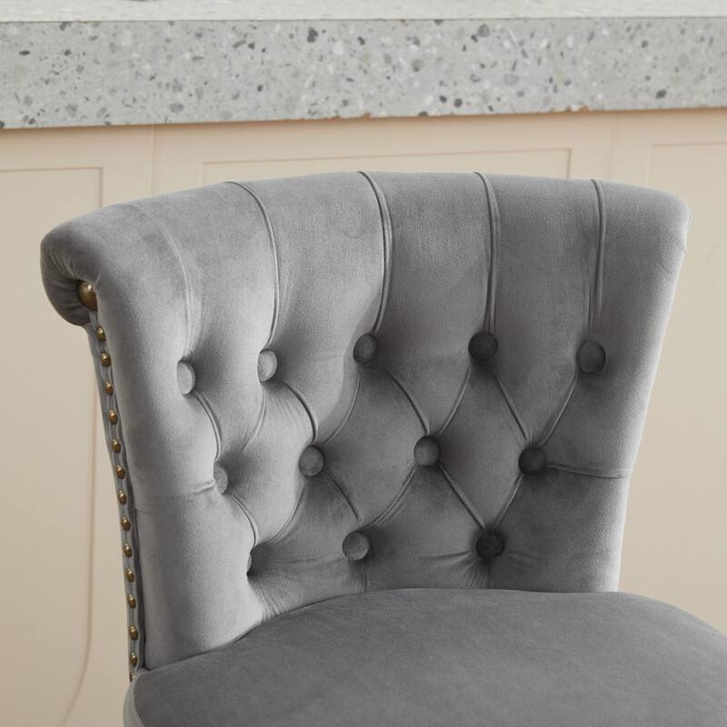 Roomfitters 26" Velvet Swivel Bar Stools Set of 2, Tufted Counter Height Stools with Back and Wood Legs