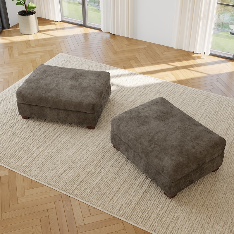 2 Set Modern 41" W Rectangle Chenille Ottoman - Camel