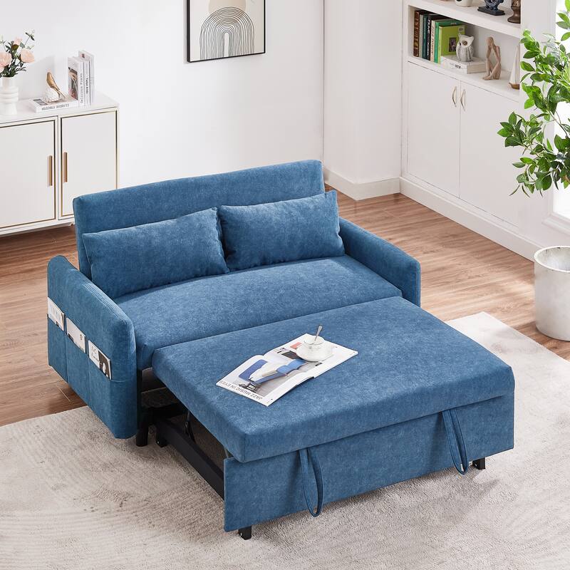 Pull Out Sleep Sofa Bed, 55.1" Loveseats Sofa Couch w/ Adjsutable Backrest, Convertible Sofa Bed w/ Storage Pockets & USB Ports