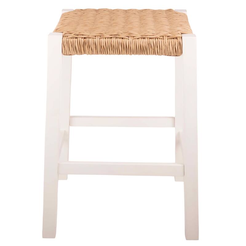 Newport 24"H Wood Counter Height Stool 24 with Handcrafted Woven Rope Seat, White
