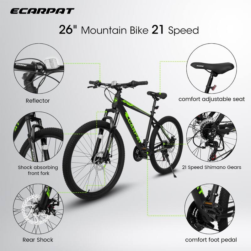 26 in Mountain Bike Adult Aluminum Frame Shock Absorbing Front Fork 21-Speed