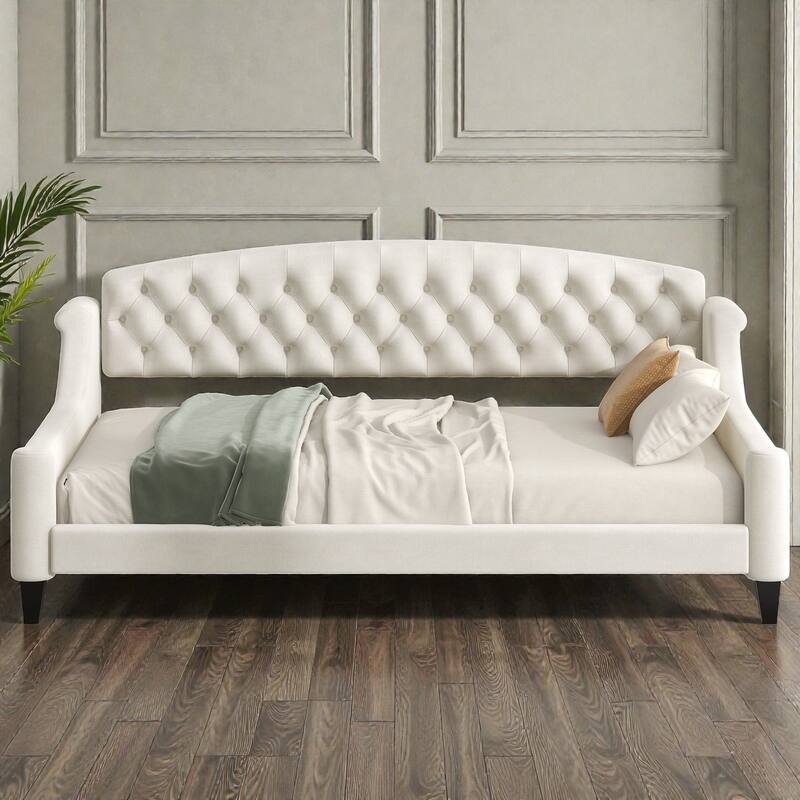 Modern Luxury Tufted Button Twin Daybed, Upholstered Sofa Bed with Wood Frame and Slats, No Box Spring Needed