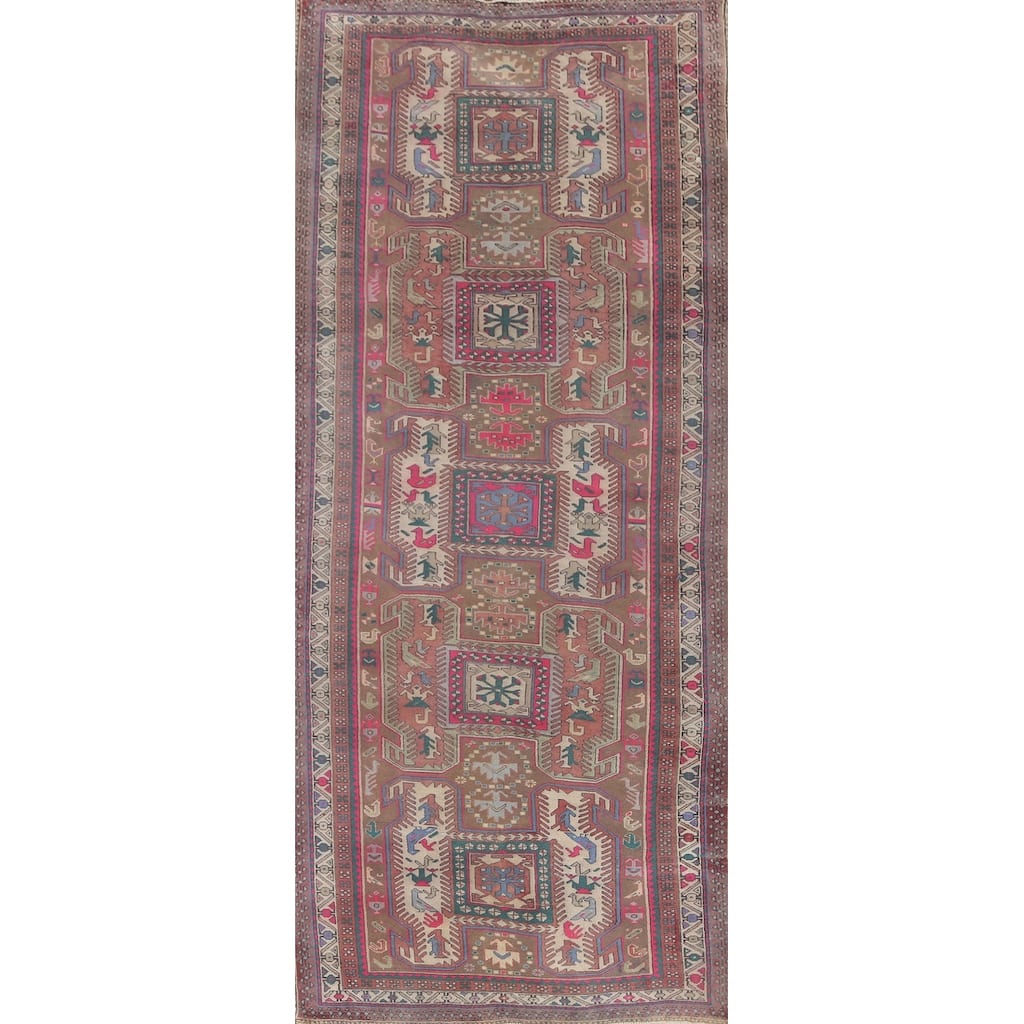Tribal Meshkin Persian Vintage Runner Rug Hand-Knotted Wool Carpet - 3'11" x 10'5"