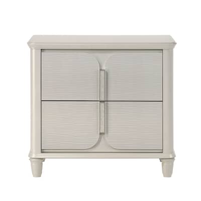 2 Drawers Wooden Nightstand in Pearl White Finish