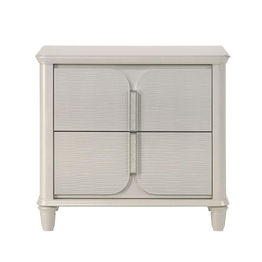 2 Drawers Wooden Nightstand in Pearl White Finish