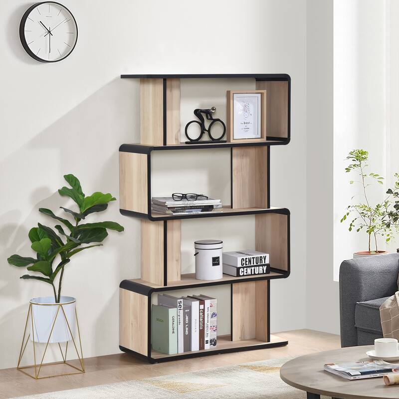 Nathan Collection Oak Black Laminated Wood 3, 4, or 5-Shelf Bookcase - 4 Shelves