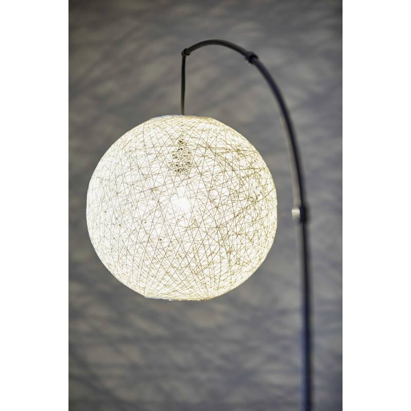77" Modern Arc Floor Lamp with Rattan String Globe Shade Black Cord 3-Way Switch for Living Room - 76.5”H x 14”W x 40”D