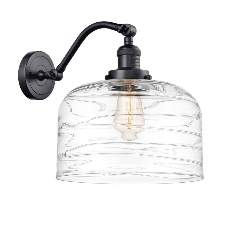 Innovations Lighting Bell - 1 Light 12" Sconce - Matte Black/Clear Deco Swirl