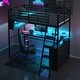 preview thumbnail 16 of 28, Full Size Loft Bed with Desk, LED Shelves, and Storage - Metal Frame with Guardrails and Ladder, Space-Saving Design for Teens Twin Black - Twin