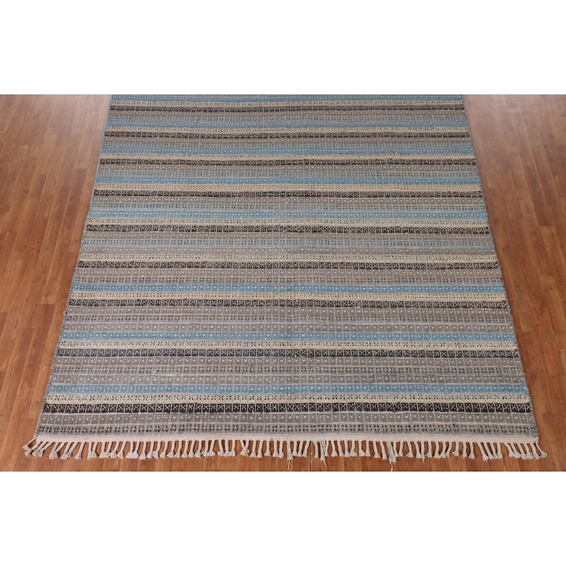 Striped Moroccan Oriental Area Rug Handmade Wool Carpet - 8'1" x 10'3"