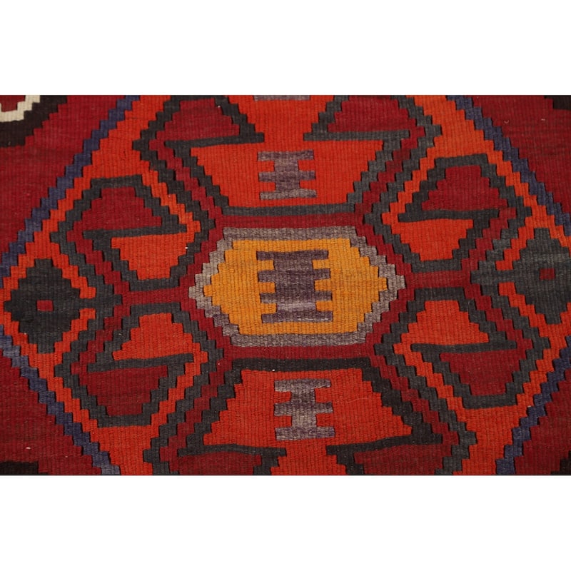 Red Kilim Qashqai Persian Area Rug Flatweave Wool Carpet - 5'4" x 7'11"