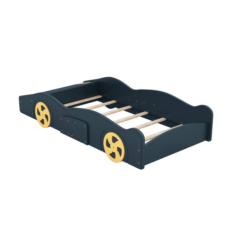 Twin/Full Size Race Car-Shaped Platform Bed with Wheels and Storage