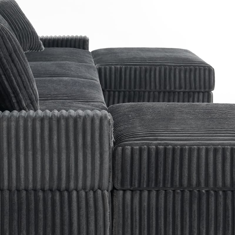 Anne 150" W Upholstered Plush Corduroy Modular Sectional Sofa