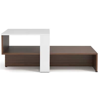 White-Brown Engineered Wood Geometric Coffee Table with 2 Tier Storage - 31" x 16" x 13" (L x W x H)