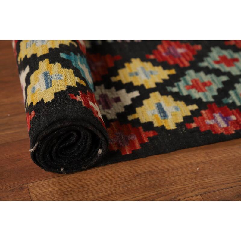 Reversible Oriental Kilim Area Rug Hand-Woven Multi-Color Wool Carpet - 8'3" x 9'8"