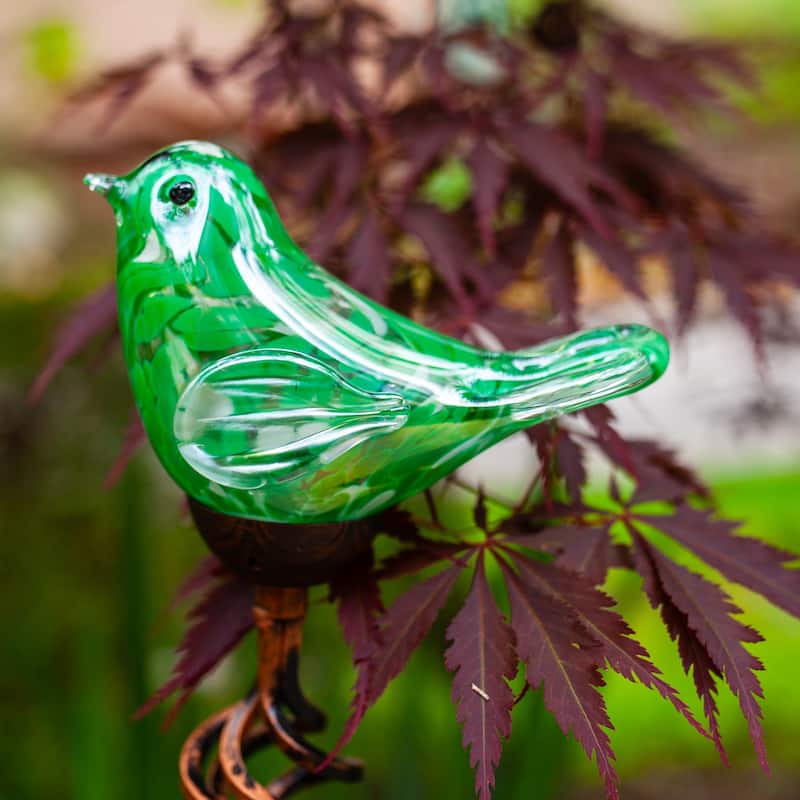 Exhart Solar Pearlized Hand Blown Glass Bird Garden Stake, 6 by 31 Inches