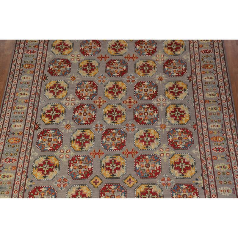 Hand Knotted Oriental 100% Wool Carpet Traditional Geometric Greys & Charcoal Kazak Area Rug - 11' 4'' X 8' 5''