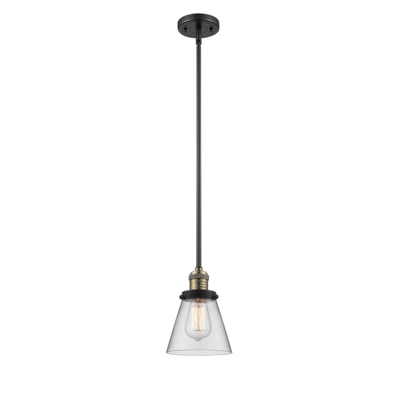 Innovations Lighting Franklin Restoration Cone - 1 Light 6" Stem Hung Mini Pendant - Clear/Black Antique Brass
