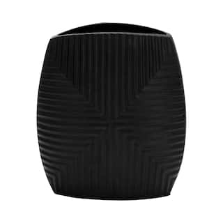 10" Ribbed Metal Vase Contemporary Black Aluminum Decorative Table Vase For Home, Office, Outdoor Decor Accents -