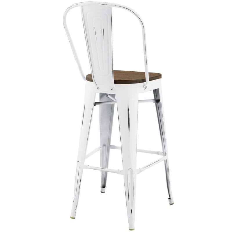 Industrial Modern Steel Bistro Bar Stool With Bamboo Seat in Black
