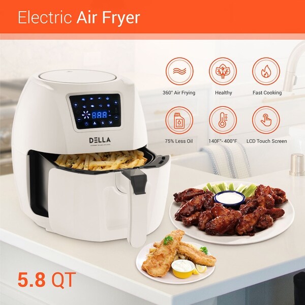 DELLA Air Fryer Rapid Circuit Technology 5.8 Quart Rotisserie Griller Roaster Oil Less Home Kitchen Multi Function White
