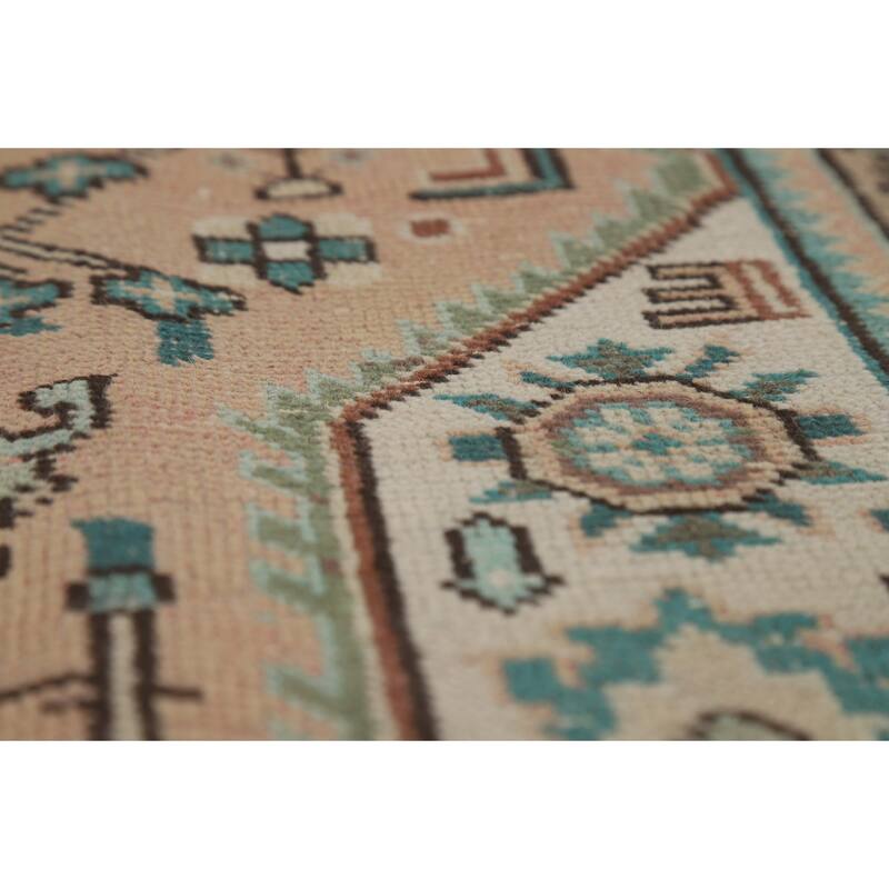 Geometric Peach Tabriz Persian Vintage Rug Hand-Knotted Wool Carpet - 8'1"x 11'3"