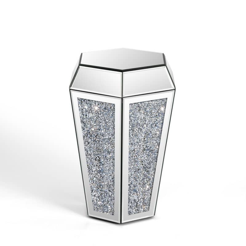 Glam Mirrored Glass End Table with Crushed Diamond Inlay