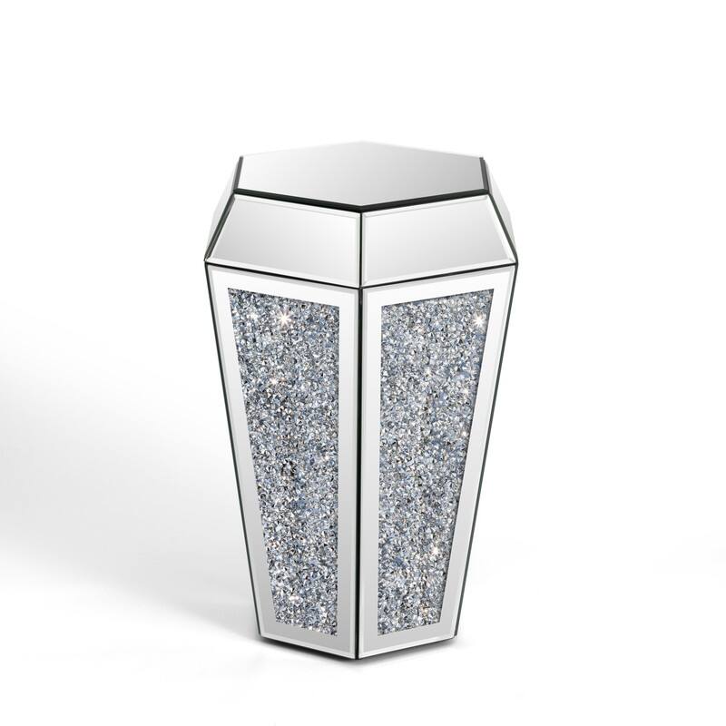 Hexagonal Mirror Top End Table with Crystal-Inlaid