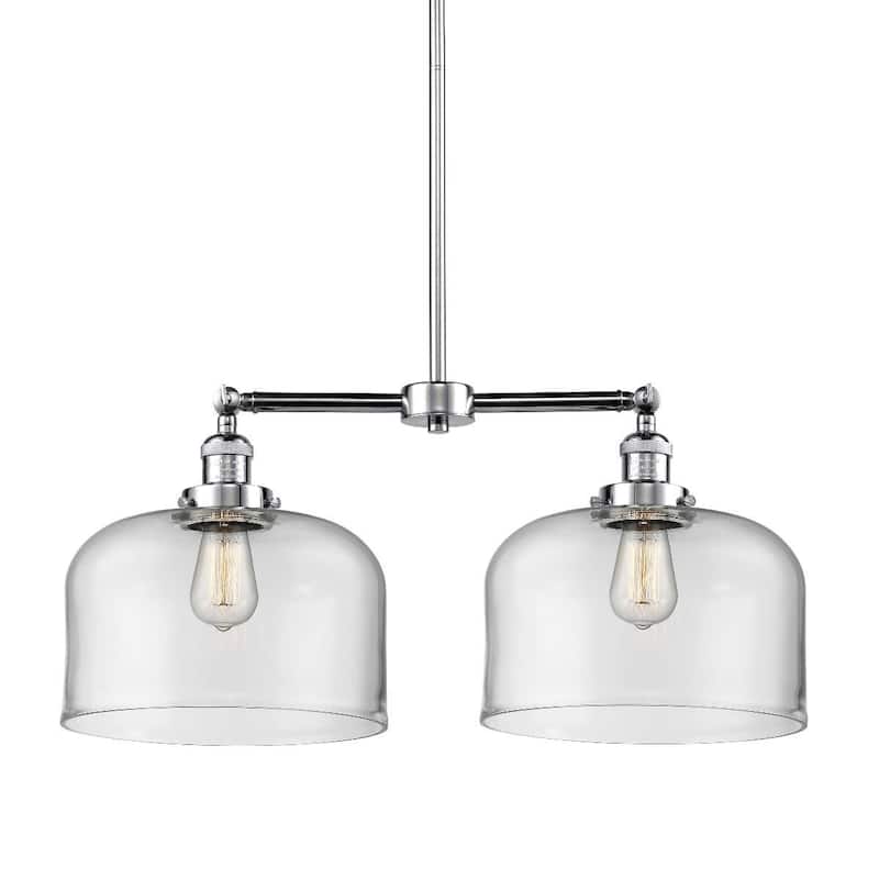 Innovations Lighting X-Large Bell 2 Light 21" Wide Linear Chandelier - Polished Chrome / Clear