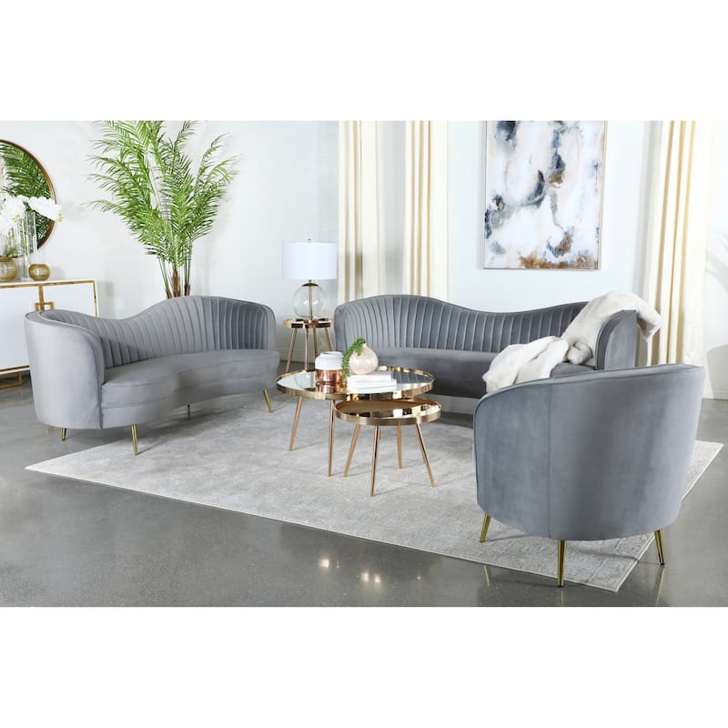 Reigha Grey and Gold Upholstered Tufted Chair