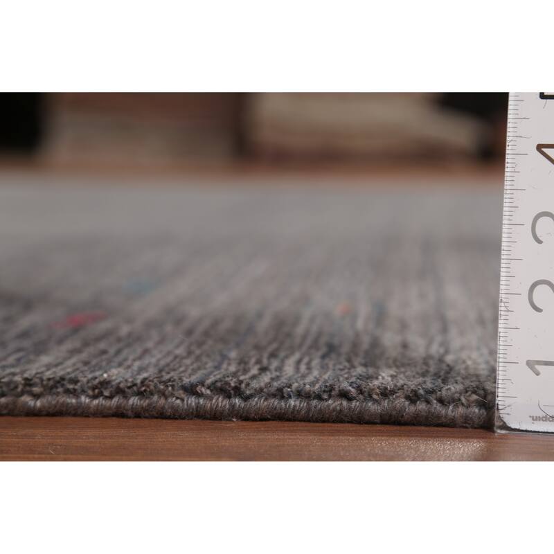 Gray Striped Gabbeh Indian Area Rug Handmade Wool Carpet - 7'10"x 9'7"