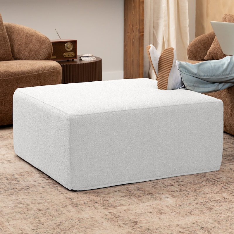 Jaxx Fairlie Couch Ottoman - Oversized Square Foam Coffee Table Ottoman - 36 Inch - Boucle White