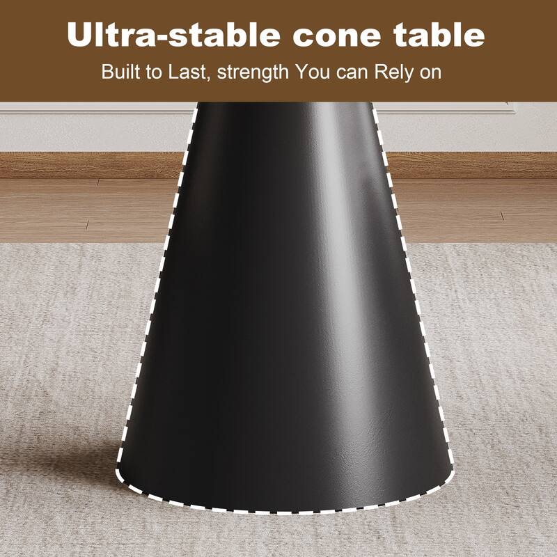 35-Inch Round Glass Dining Table, With Tempered Glass Tabletop And Carbon Steel Legs. Suitable for 2-4 People - Black+Brown