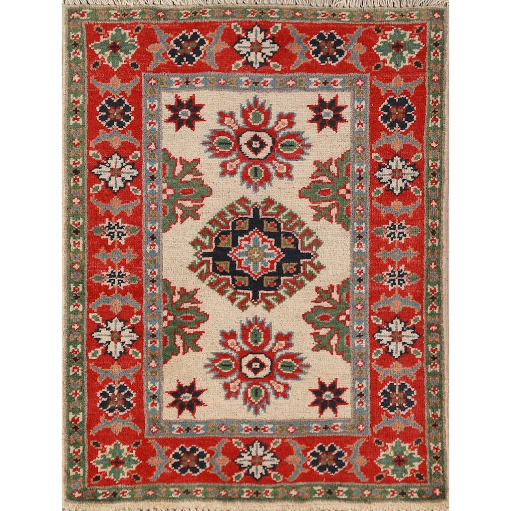 Kazak Oriental Accent Foyer Rug Handmade Geometric Wool Carpet - 2'0"x 3'0"
