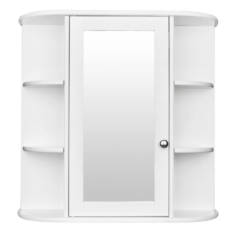 3-tier Shelf Single Door Mirror Bathroom Wall Mounted Cabinet - White - Wood Finish