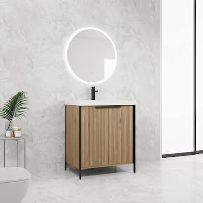 30" Freestanding Bathroom Vanity with Resin Sink & 2 Soft-Close Cabinet Doors (KD-Packing)