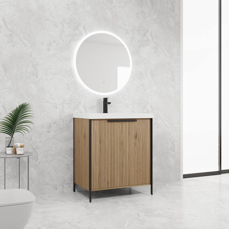 59-inch Double Sink Bathroom Vanity with Adjustable Shelves, Soft-Close Hinges, Resin Basin - 30 in ,Light Coffee ,Plywood - Light Coffee