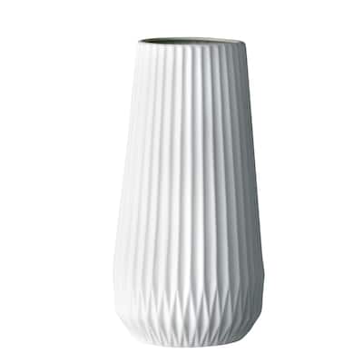 Stoneware Fluted Vase with Embossed Lines - 5.5"L x 5.5"W x 11.4"H