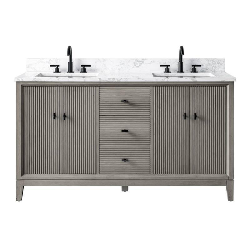 Vanity Art 60" Freestanding Bathroom Vanity with Engineered Marble Top and Sinks