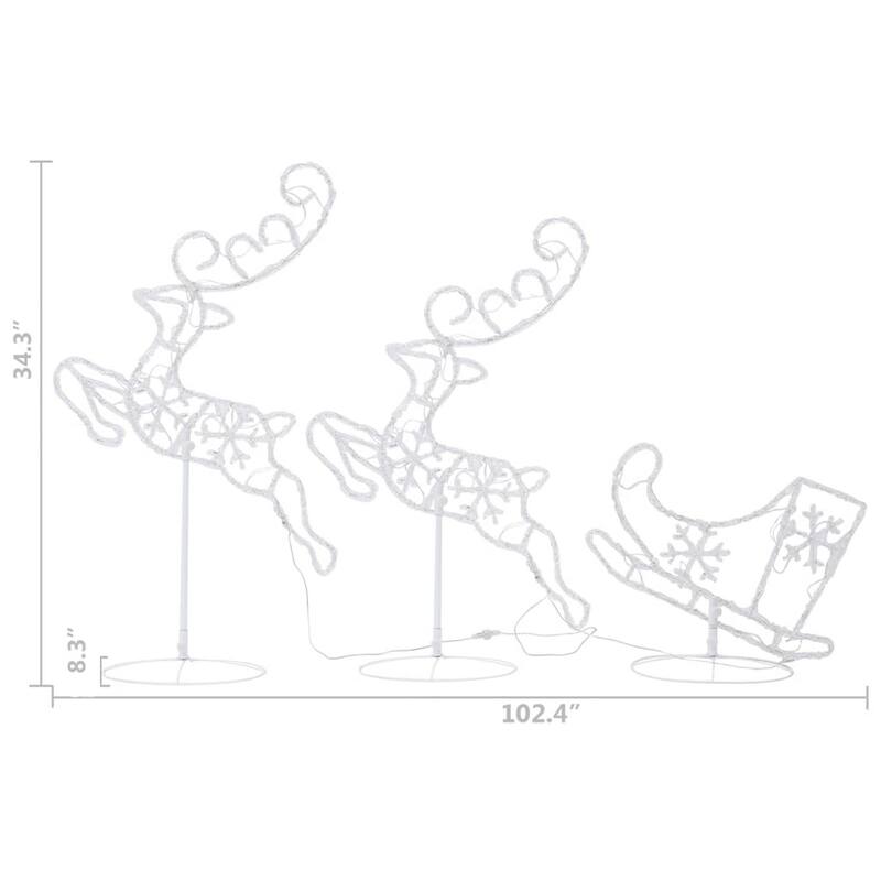 Outdoor 2 Flying Reindeer Sleigh Christmas Decor, 72 Cool White LEDs - Cool White