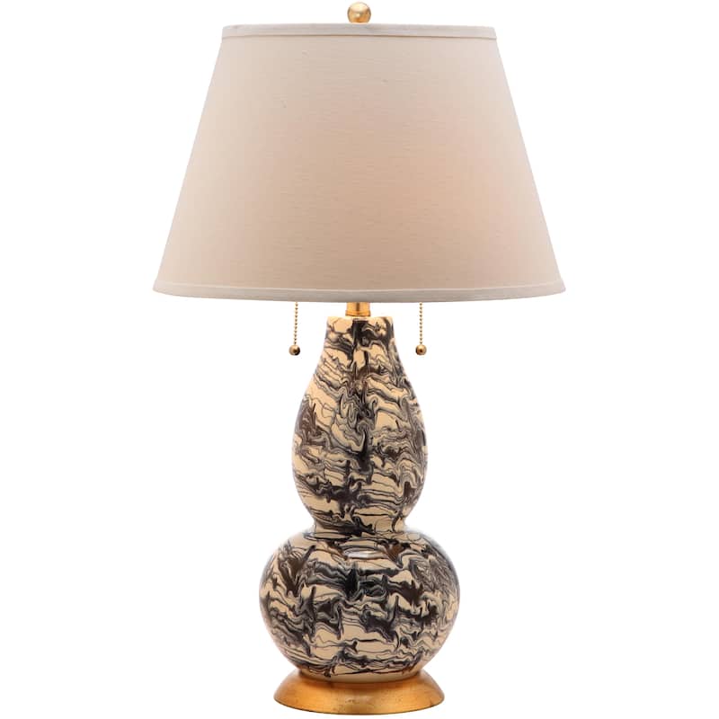 SAFAVIEH Lighting Sebrina 29-inch Navy And White Color Swirls Glass Table Lamp (Set of 2) - 17"x17"x28" - 17Wx17Dx28H