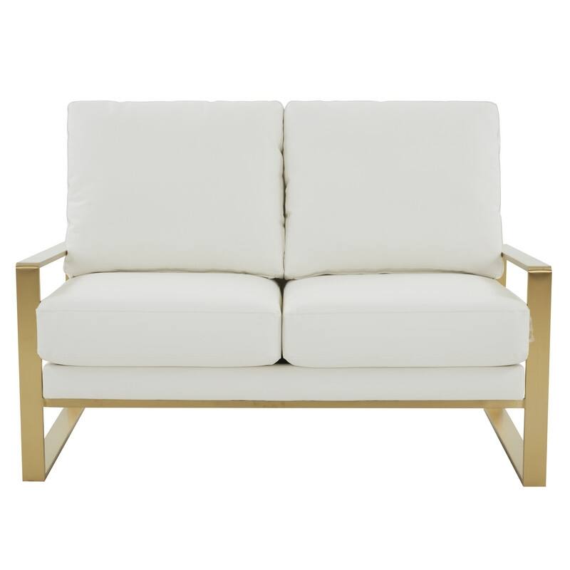 Jefferson Modern Leather/Velvet Loveseat Sofa with Silver/Gold Frame, Removable Cushions Couch for Home and Office