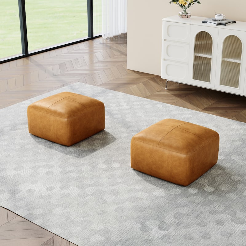 22"/ 35"/ 43" W Rectangular Modern Genuine Leather Ottoman Set of 2