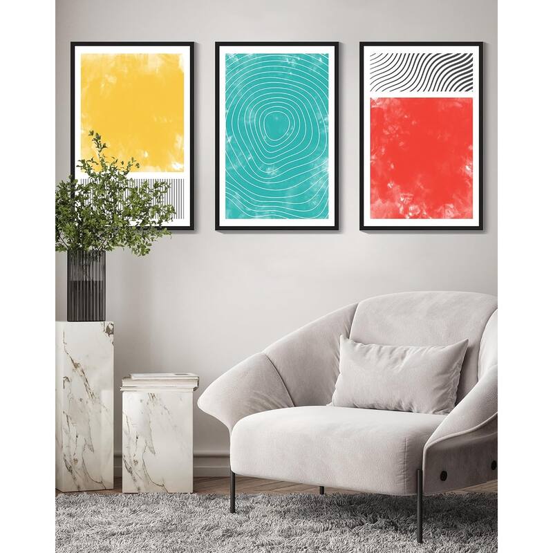 Minimalist Abstract Framed Wall Art Modern Colorful Line