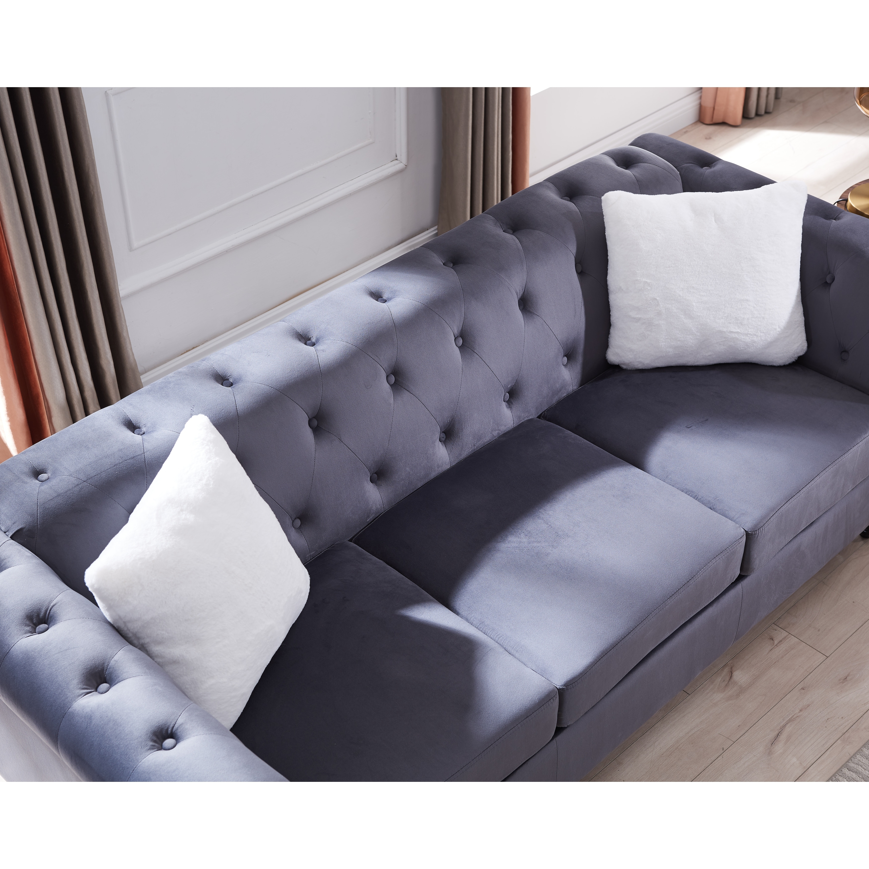 Loveseat Living Room Sofa with Button and Copper Nail on Arms and