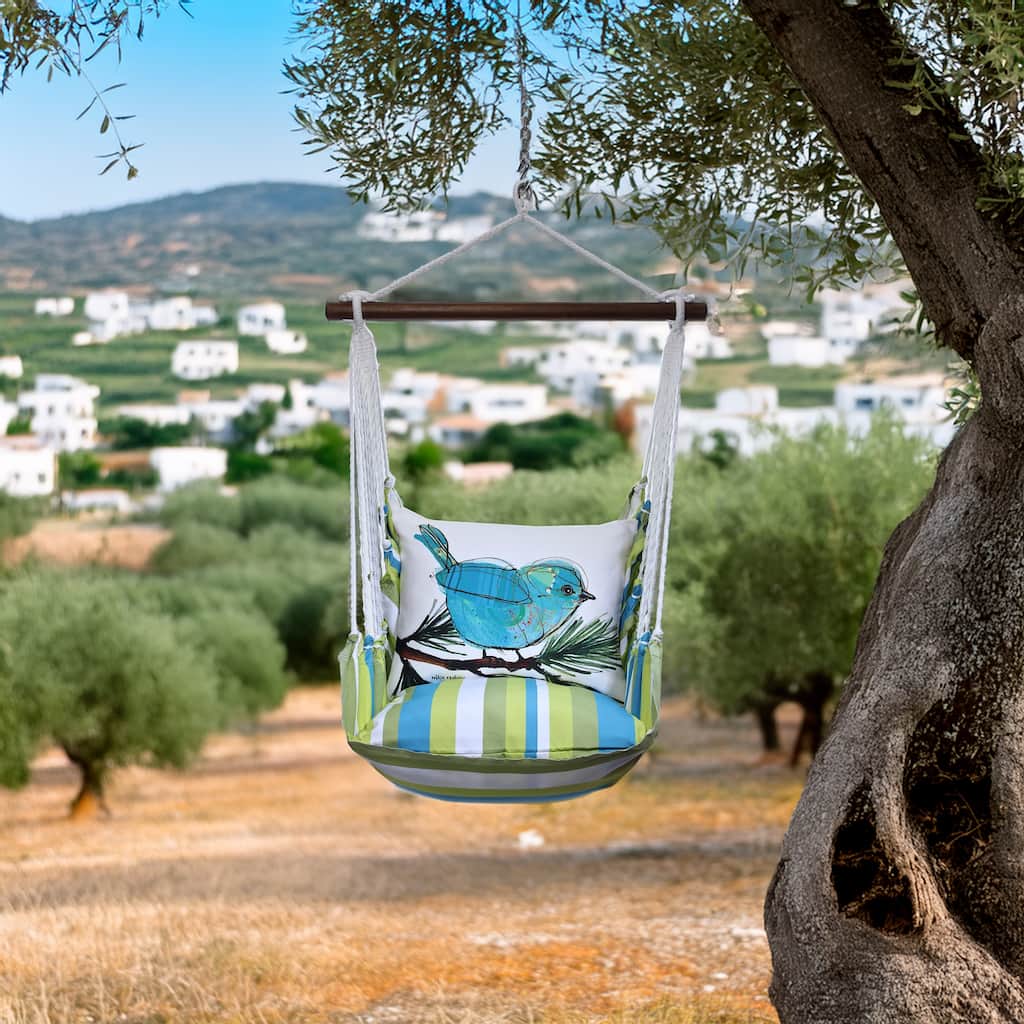 Magnolia Casual Swing Set 4 piece - Beach Boulevard Stripe w/ Blue Bird on Branch