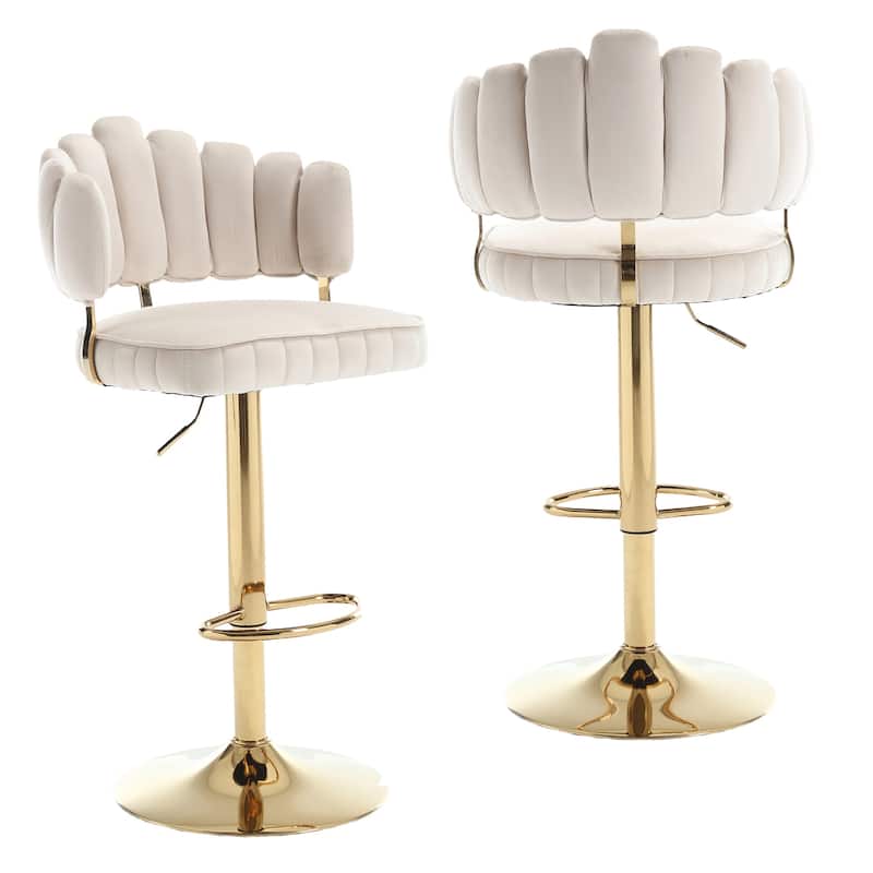 HOMEFUN Velvet Swivel Adjustable Height Scallop Bar Stools With Footrest(set of 2)