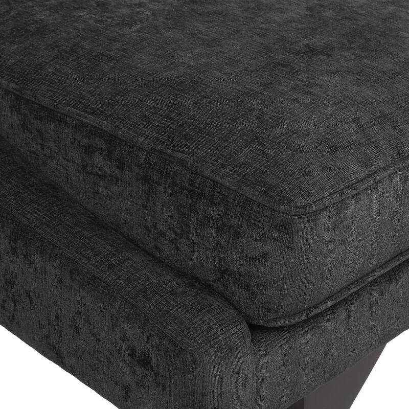 Roomfitters Modern Upholstered Chaise Lounge with Bolster Pillow and Angled Wood Legs, Black