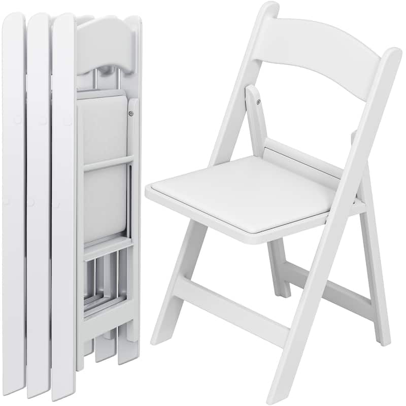 Outdoor Dining Chairs Stackable White Resin Folding Chairs with Padded Seat Set of 4